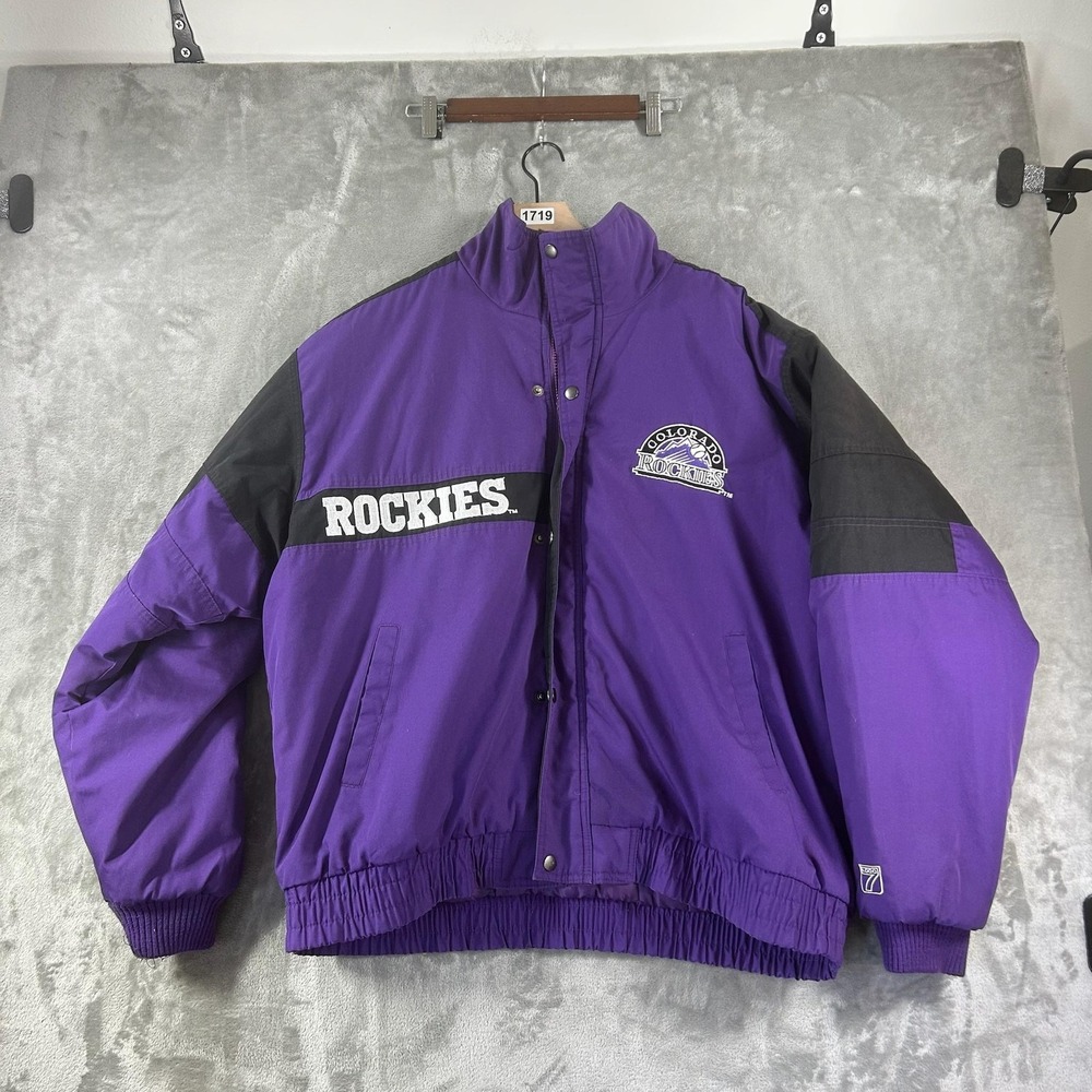 Vintage Colorado Rockies Jacket Mens XL Purple Black MLB Baseball Logo 7 90s